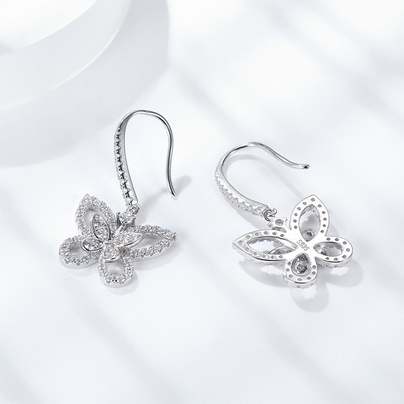 Phantom Butterfly Drop Earrings Full of Diamonds, Moissanite Hooks Versatile