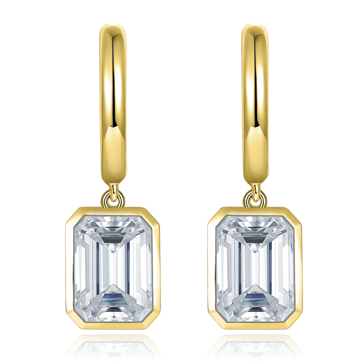 Emerald Cut 6*8mm S925 Sterling Silver Yellow Gold Plated Women's Bezel Set Moissanite Earrings