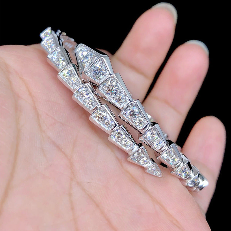 Light luxury full diamond spring adjustable snake bone bracelet S925 silver plated 18k gold inlaid moissanite bracelet