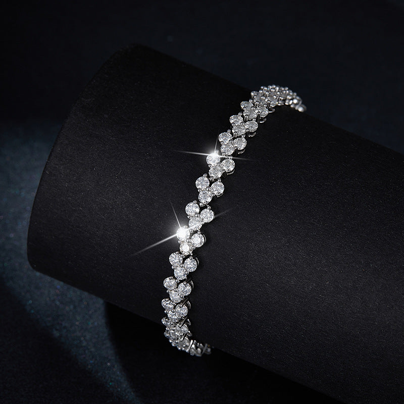 Full diamond round 2.8mm irregular V-shaped bracelet S925 silver inlaid moissanite bracelet