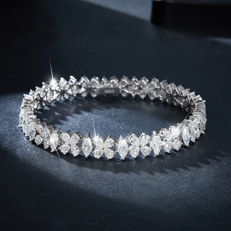 Marquise water drops flowers splendid dinner style bracelet silver set moissanite luxury bracelet