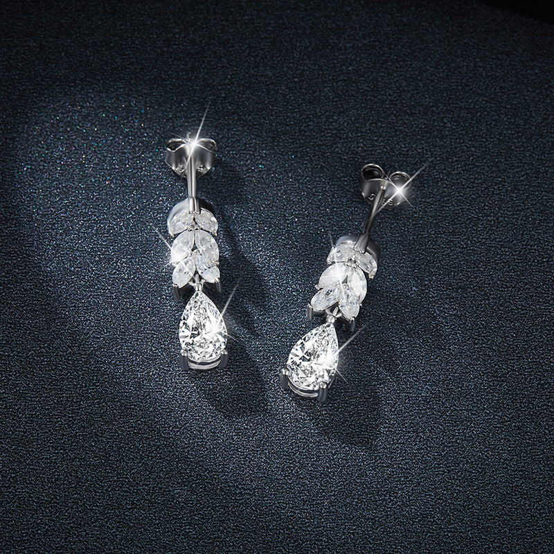 Water drop 5*8mm marquise leaf earrings S925 sterling silver gold-plated stud earrings women's full moissanite earrings