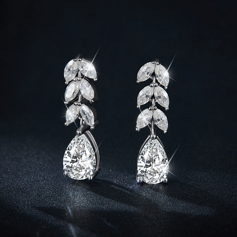 Water drop 5*8mm marquise leaf earrings S925 sterling silver gold-plated stud earrings women's full moissanite earrings