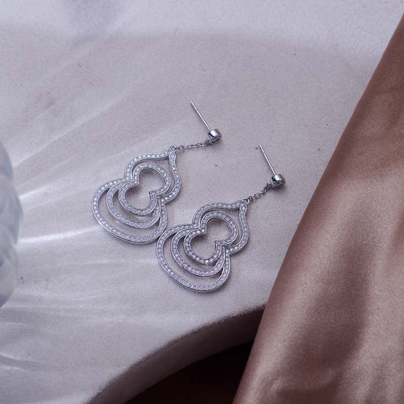 2023 New Chinese Style Gourd Stud Earrings S925 Silver Moissanite Popular Long Diamond Set Diamond Premium Stud Earrings