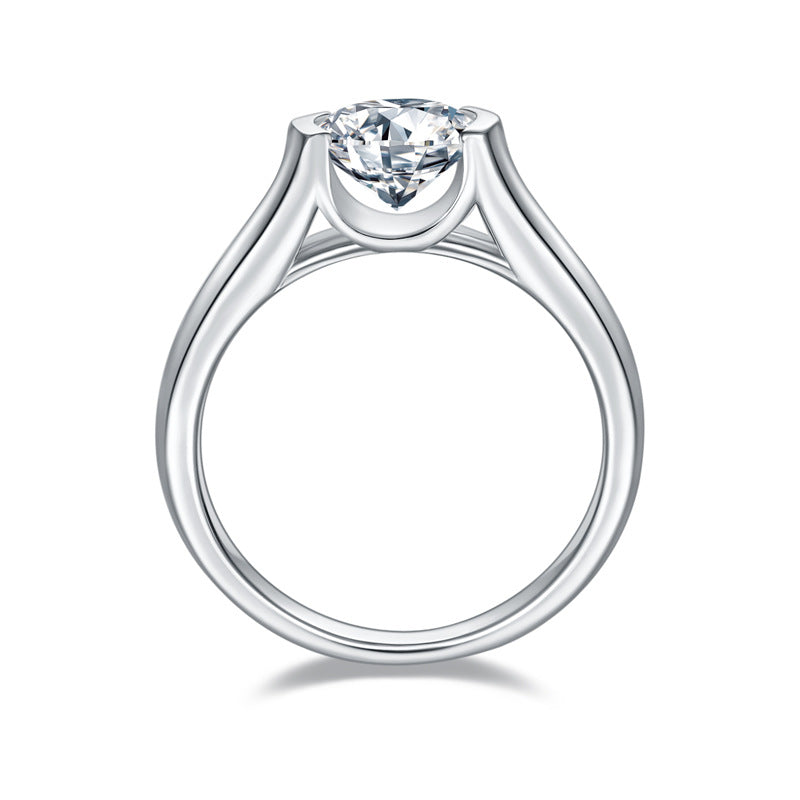 Round 7.5mm Moissanite Silver Plated 18K White Gold Ring