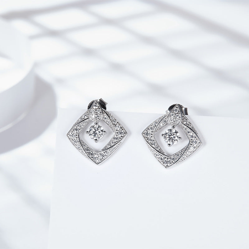 Winter New Josephine Square 30 Cent Moissanite Group Set Silver Plated 18K White Gold Niche Popular Stud Earrings