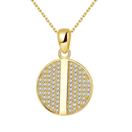 Ins niche design yellow gold coin pendant full diamond moissanite S925 silver plated 18k yellow gold ladies necklace