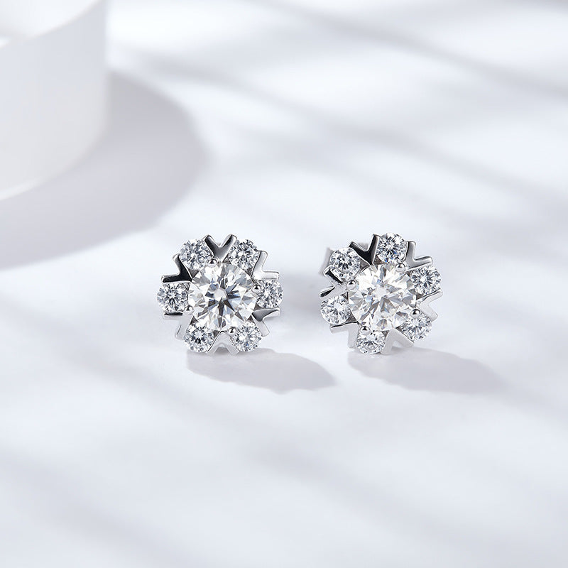 Classic Eight Measurements and One Waste Snowflake Shape 5.0mm Moissanite S925 Silver Plated 18k Gold Stud Earrings
