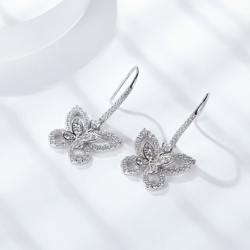 Phantom Butterfly Drop Earrings Full of Diamonds, Moissanite Hooks Versatile