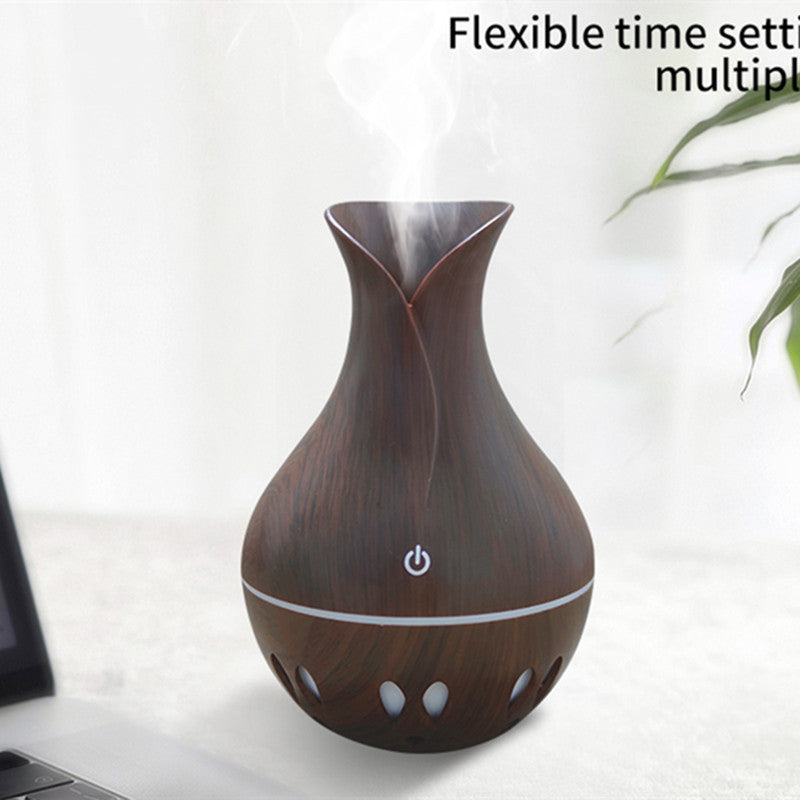 400ML Portable USB wood grain aromatherapy humidification colorful wood grain hollow aromatherapy night light purifying air humidification aroma diffusion