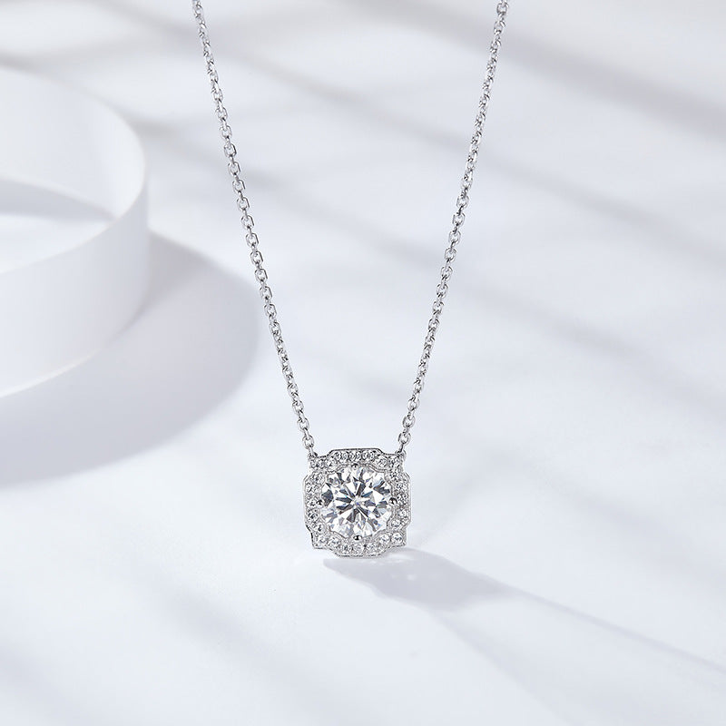 Square bag pendant set with 1 carat moissanite 925 silver necklace