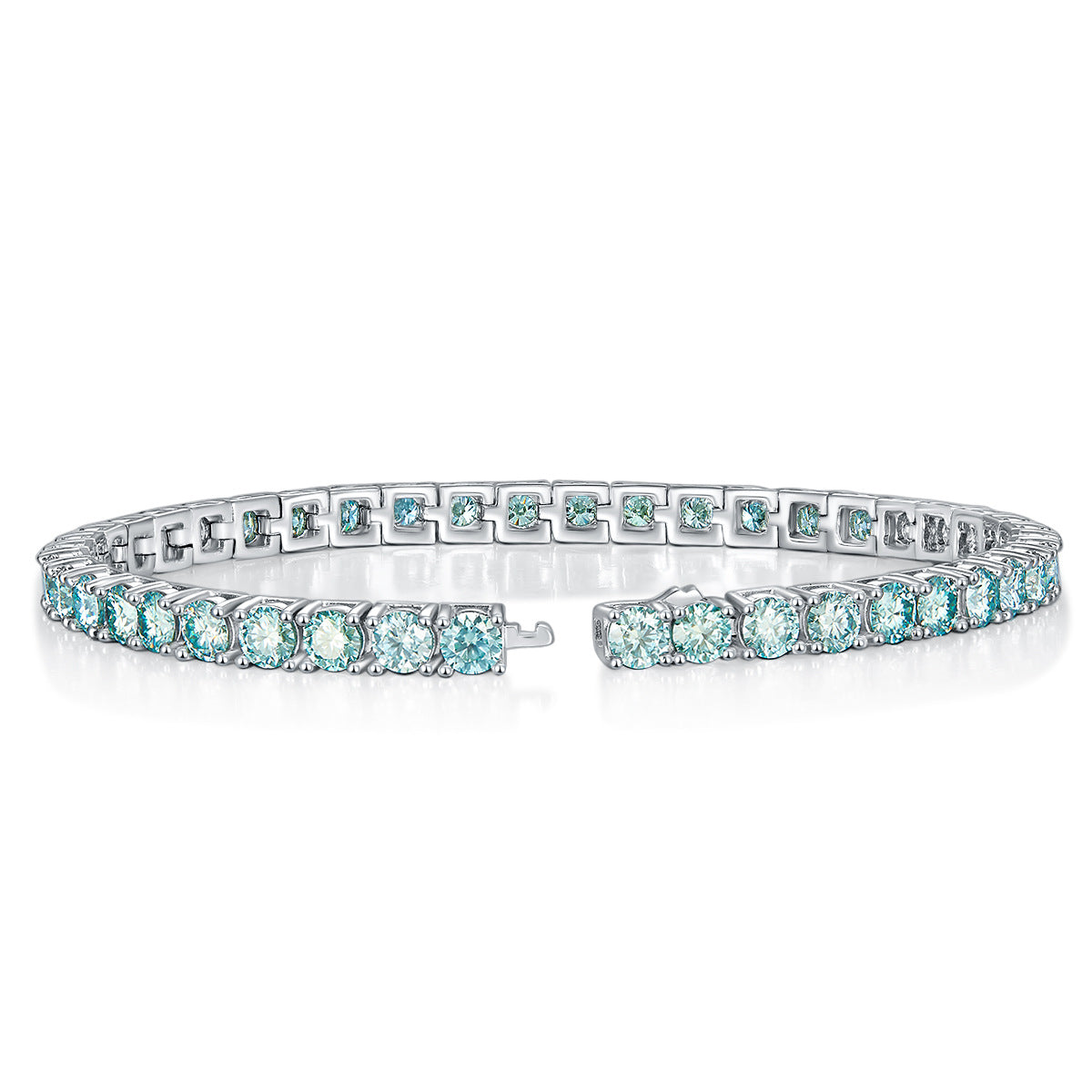 Fashion classic four-claw 50 minutes full circle blue-green moissanite 925 silver tennis bracelet unisex