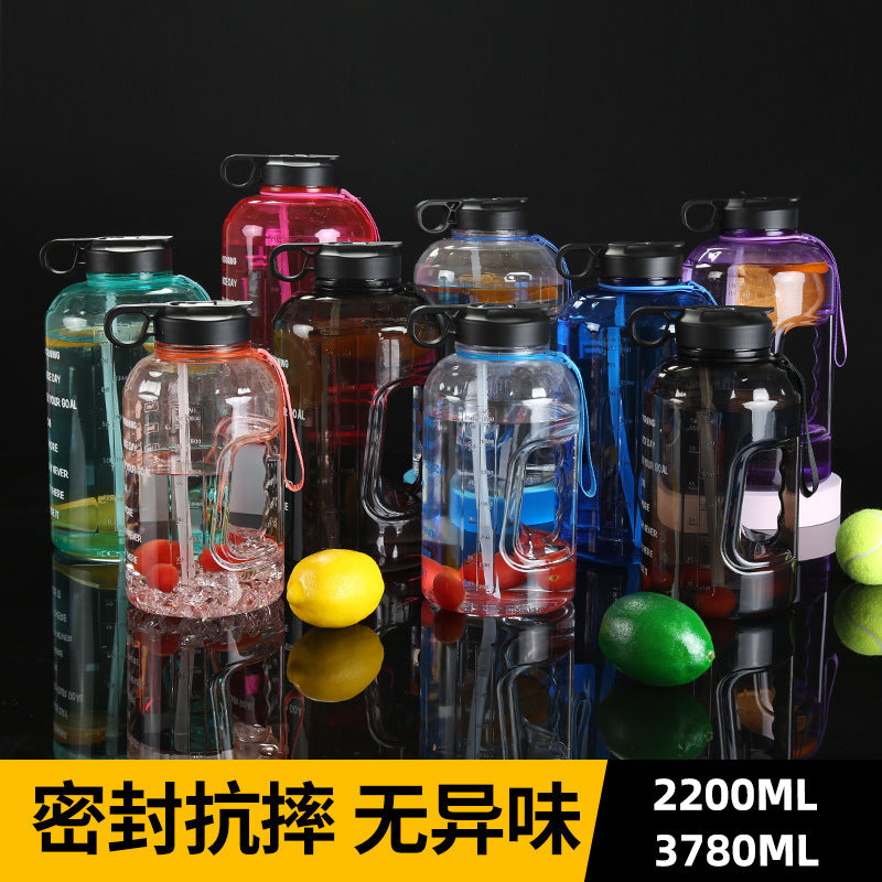 2.2L large-capacity gallon plastic space cup gradient color fitness outdoor sports large water bottle