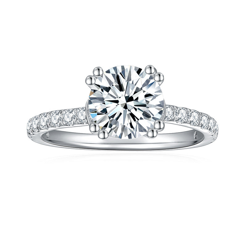 Round 7.5mm Full Moissanite Silver Plated 18K White Gold Ring