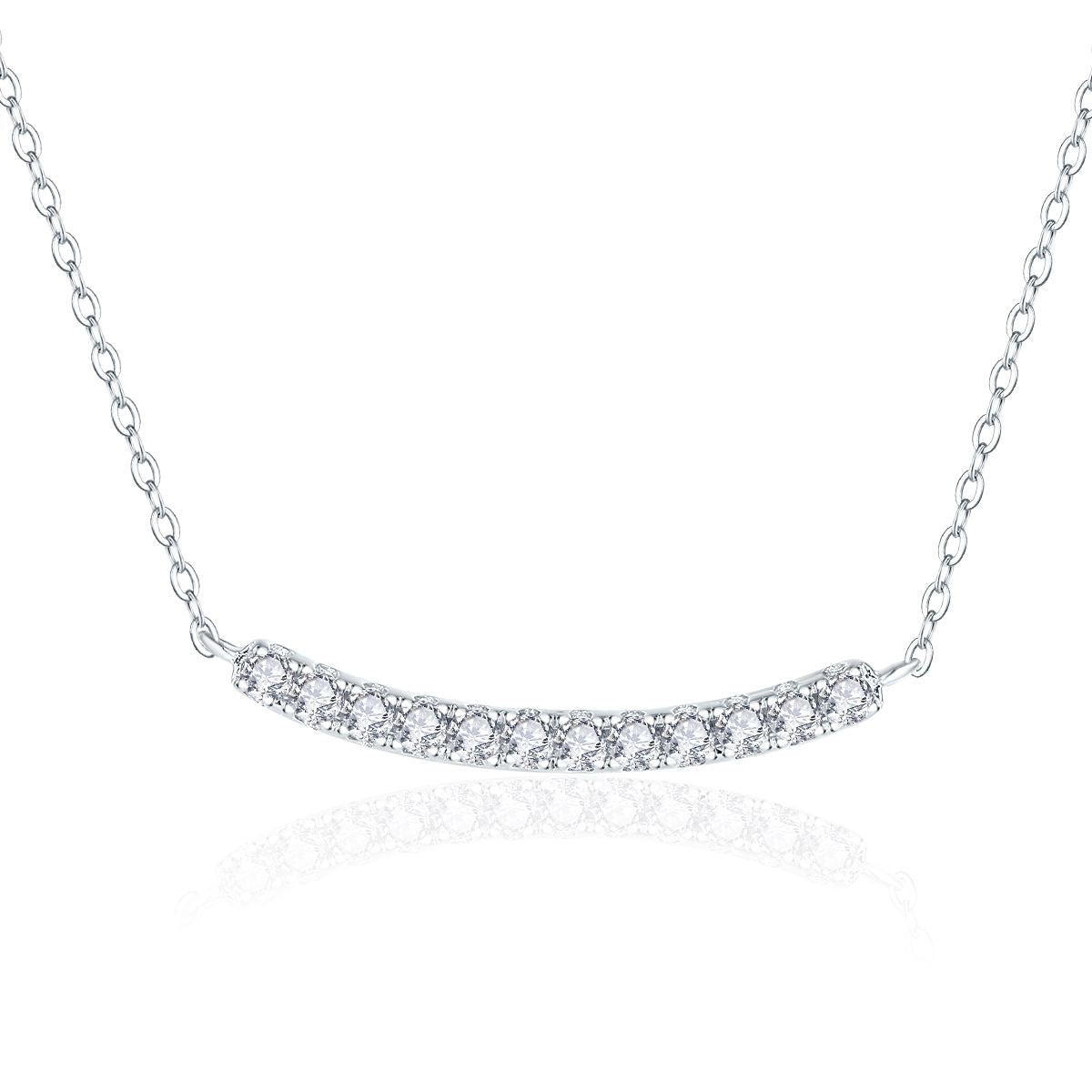 Ins stacking style simple smile necklace full of diamonds D color moissanite through the drill pen S925 silver plated 18k gold necklace