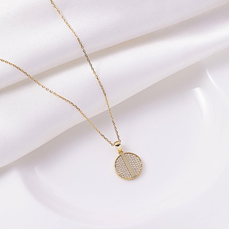 Ins niche design yellow gold coin pendant full diamond moissanite S925 silver plated 18k yellow gold ladies necklace