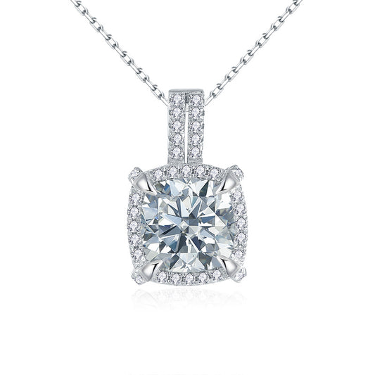 New 2.5ct Cushion Shape Full Moissanite S925 Silver Gold Plated Square Surrounded Necklace