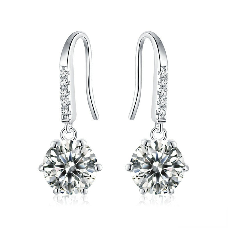 Classic six-prong moissanite earring hook women's earrings ornament electroplating 18K white gold 2022 new trendy temperament earrings