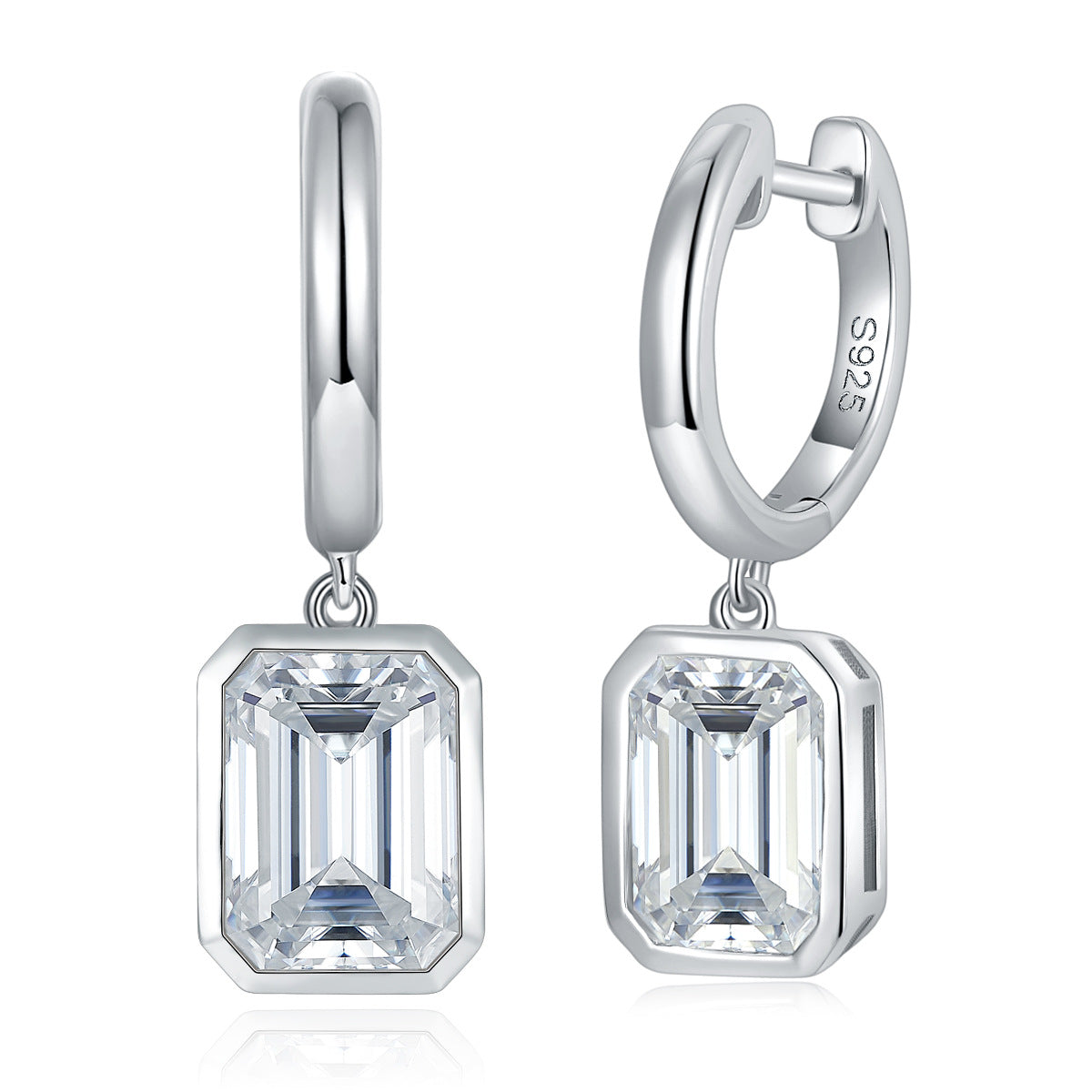 Emerald Cut 6*8mm S925 Sterling Silver Yellow Gold Plated Women's Bezel Set Moissanite Earrings