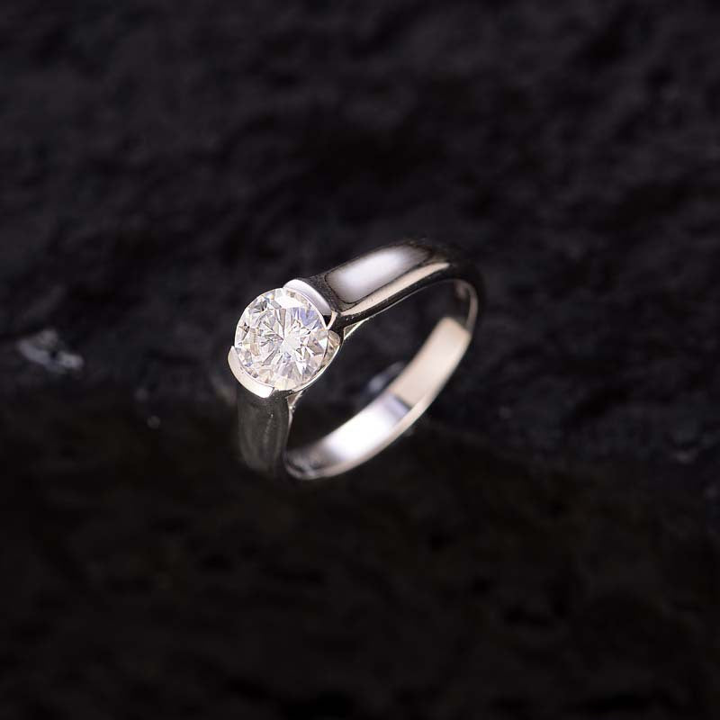 Round 7.5mm Moissanite Silver Plated 18K White Gold Ring