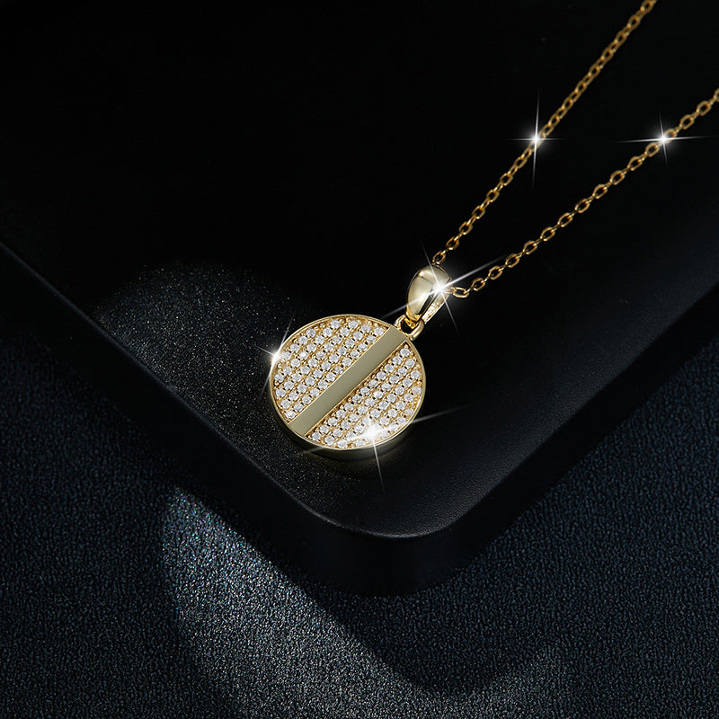 Ins niche design yellow gold coin pendant full diamond moissanite S925 silver plated 18k yellow gold ladies necklace