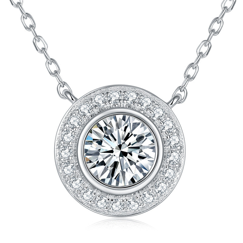 Moissanite  Round Bubble 1 Carat Round Bag Pendant Full Moissanite S925 Silver Plated 18k Gold Necklace