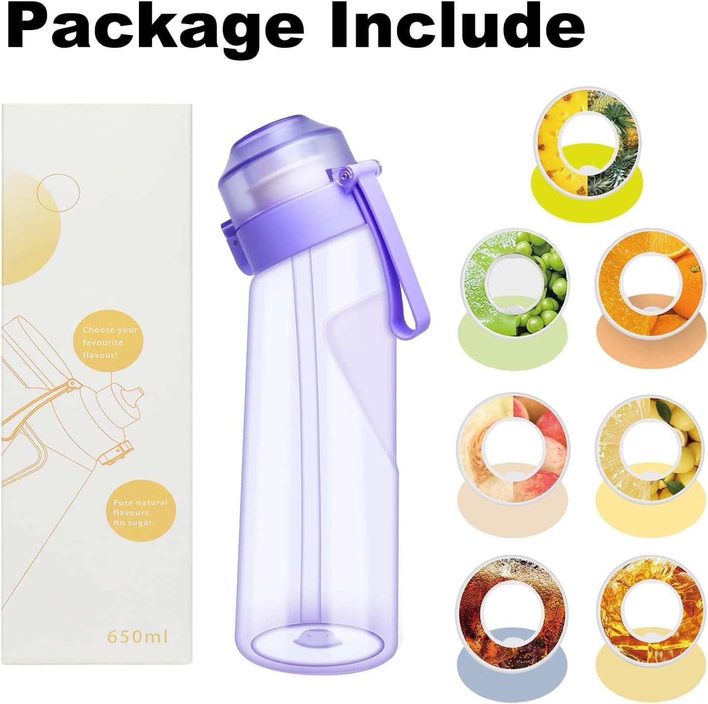 Transparent Fruit Fragrance Water Bottle with Flavor Pods,18.5 Oz/500ml,21.9 Oz/650ml Scent Sports Water Cup