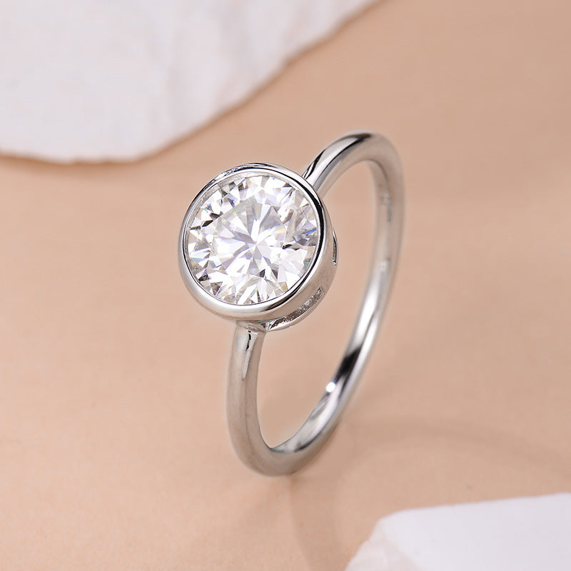Classic Simple 2 Carat Round Bubble Ring 8mm Moissanite Minute Pen S925 Silver Plated 18k Gold Ring