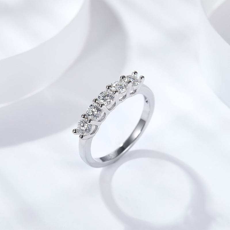 Classic Seven Stars Seven Diamonds Five Diamonds Row Ring Korean Version Fashion Seven Princesses 925 Silver Inlay D Color Super White Moissanite Ring Female