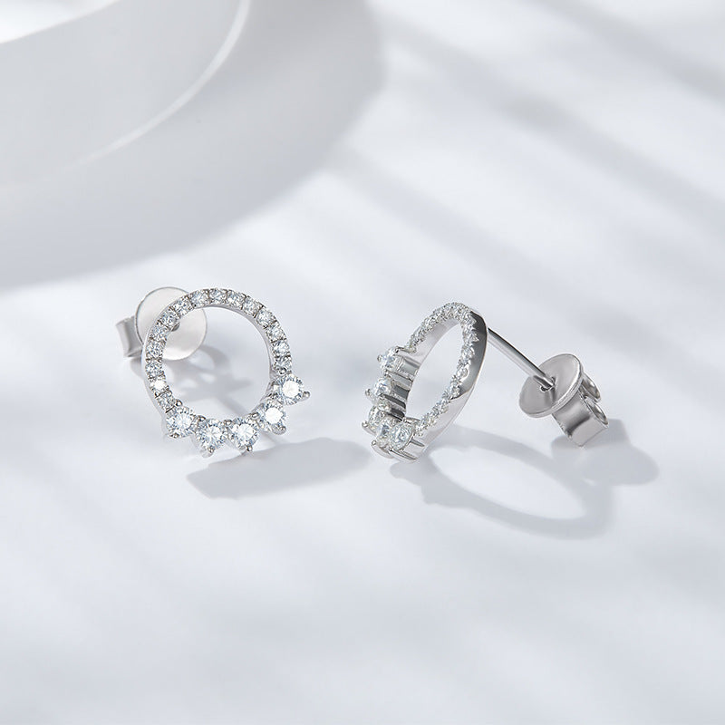 Hoop earrings are fully inlaid with full moissanite stud earrings and silver plated with 18k white gold