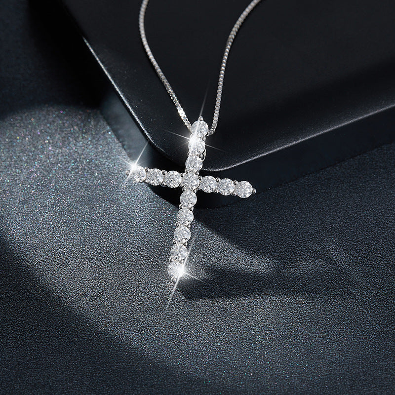 Hip hop rapper with 3.0mm D color round moissanite 925 silver plated 18k cross necklace seconds over the drill pen