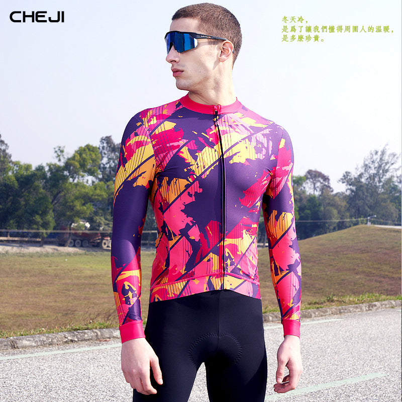 Good quality cycling wear men's winter fleece long-sleeved top to keep warm