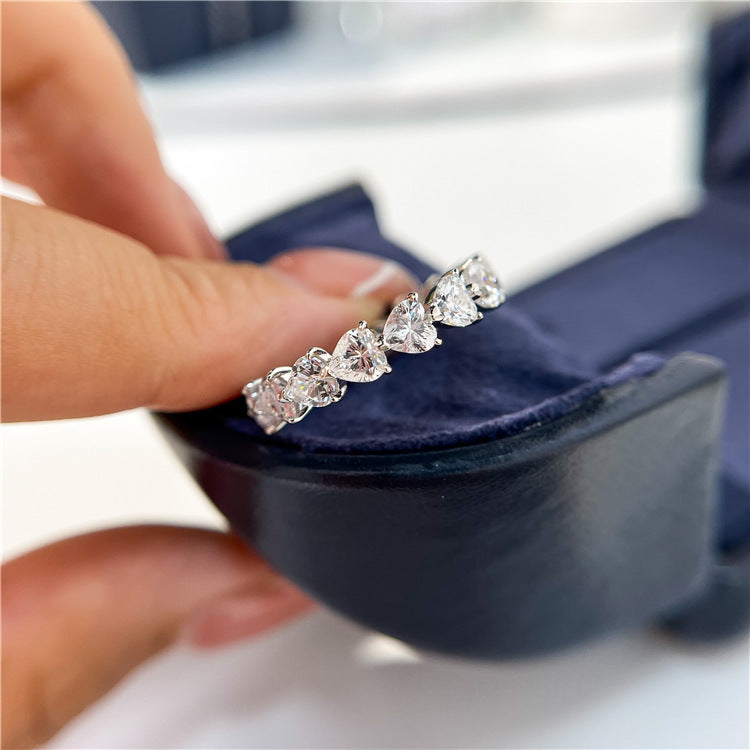 Heart diamond ring full of heart-shaped ring full of diamonds, sterling silver plated 18k gold, moissanite ring ring stacking