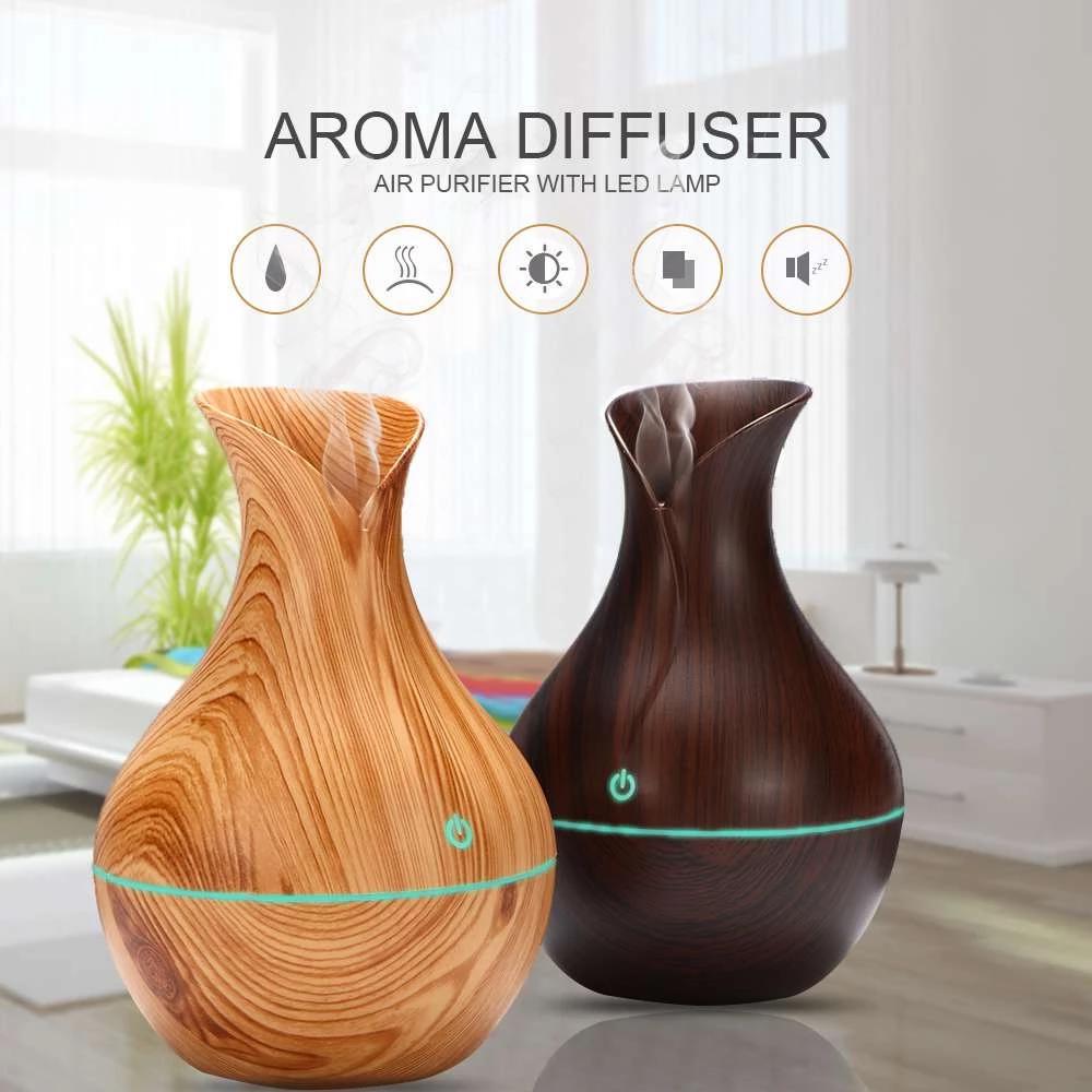 Wood grain diffuser home bedroom hotel ultrasonic essential oil spray humidifier dormitory night light silent diffuser