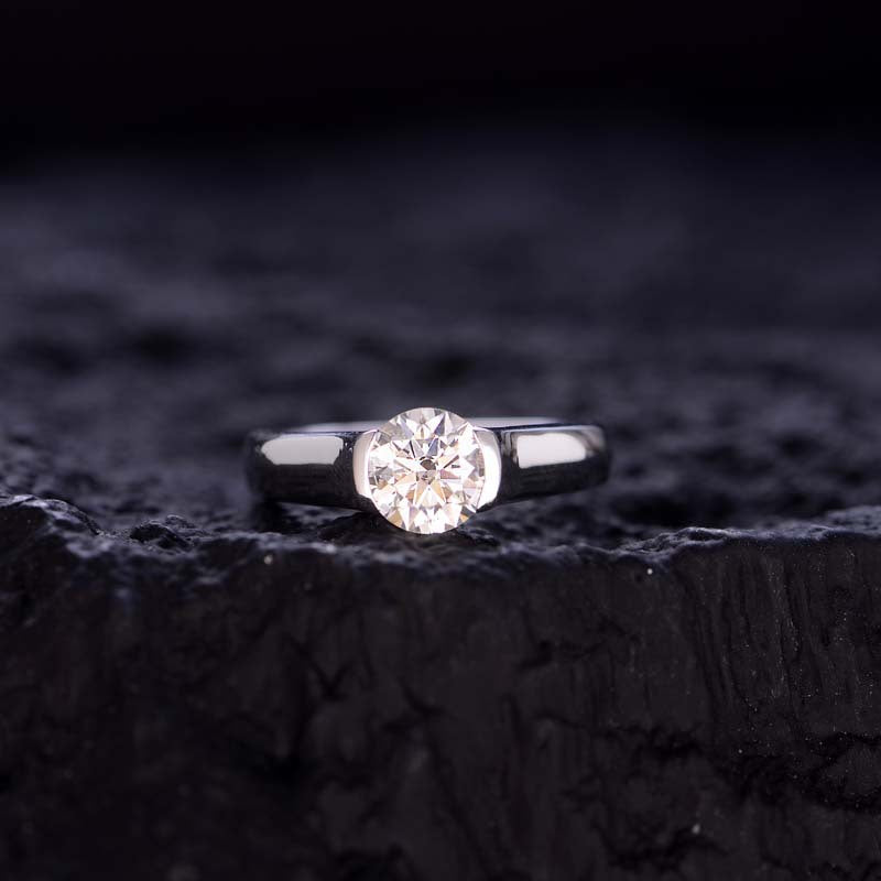 Round 7.5mm Moissanite Silver Plated 18K White Gold Ring