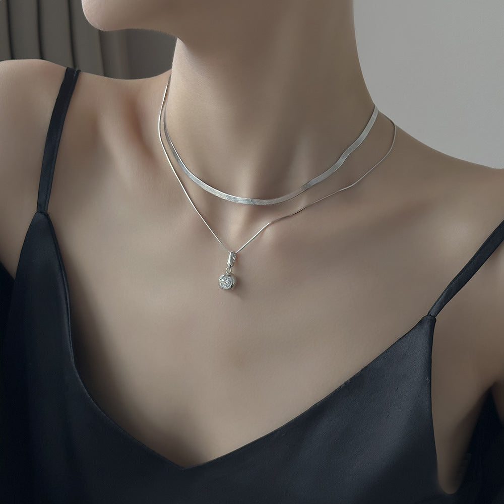 Ins style 925 silver snake bone chain set with 1 carat moissanite bubble detachable stacking double necklace