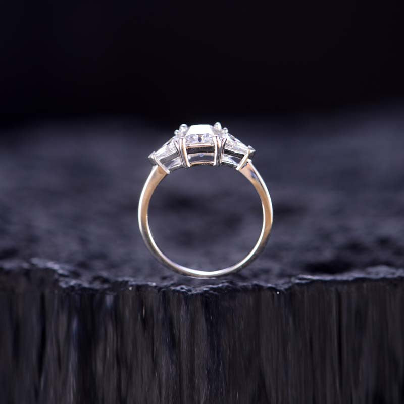 6*8mm radiant triangle moissanite silver plated 18k gold ring
