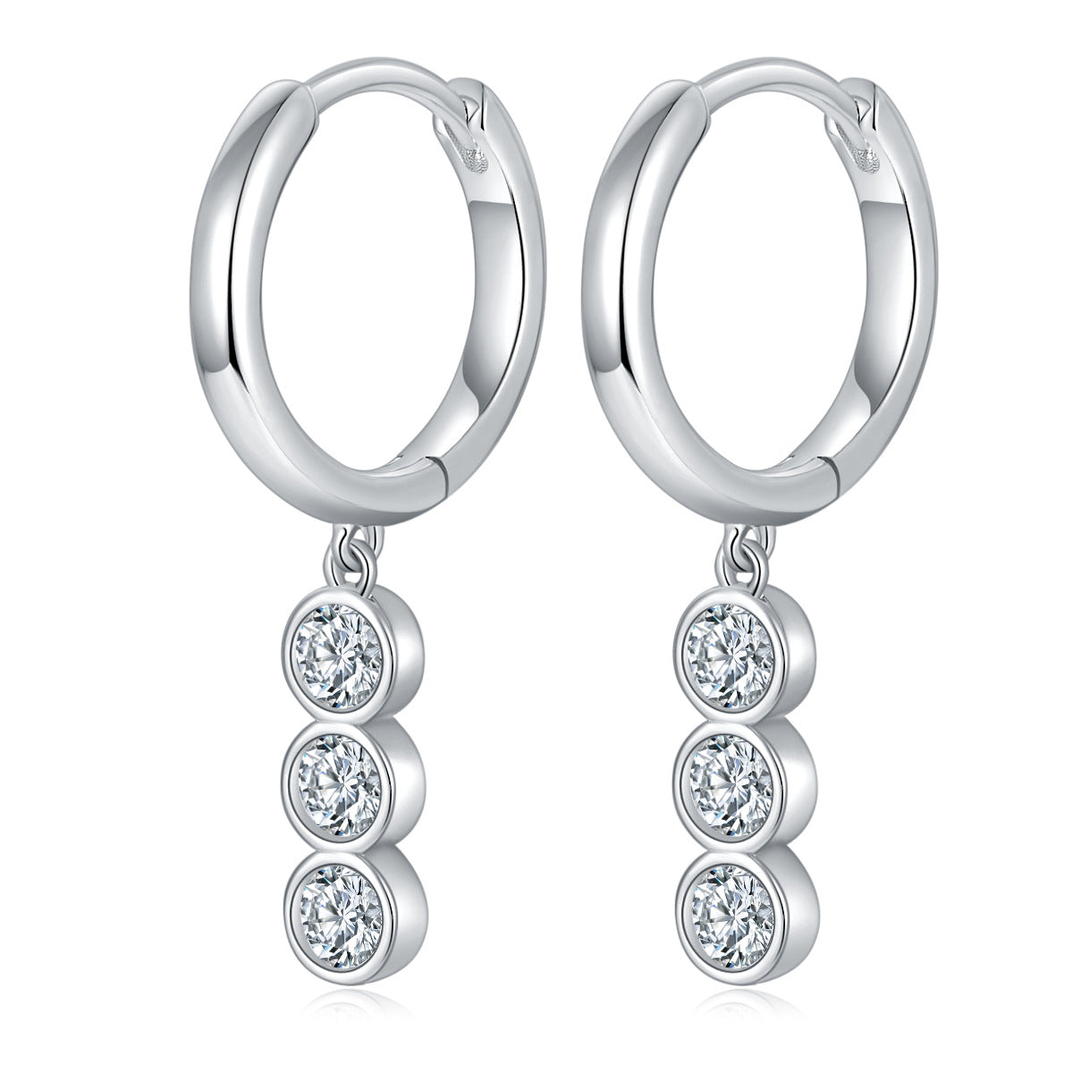 Fashion S925 Silver Plated 18k Gold Bubble Earrings 3.0mm Round Moissanite Drop Earrings