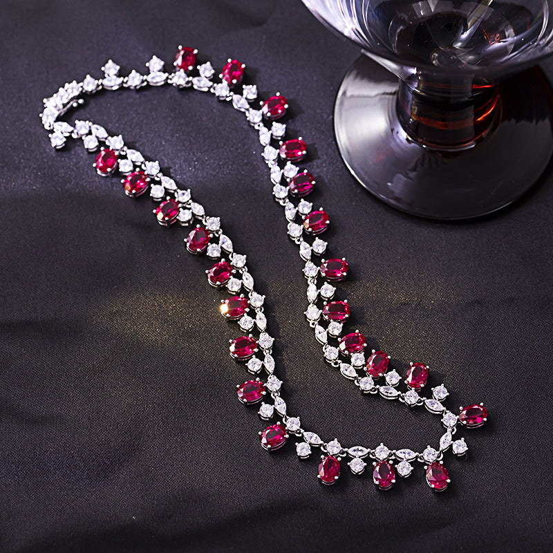 Xiaohongshu Golden Years Court Style 6*8mm Oval Lab-Grown Ruby Necklace High Jewelry