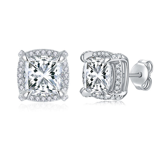 Classic square bag pillow shape 8mm full moissanite stud earrings S925 silver plated 18k gold earrings