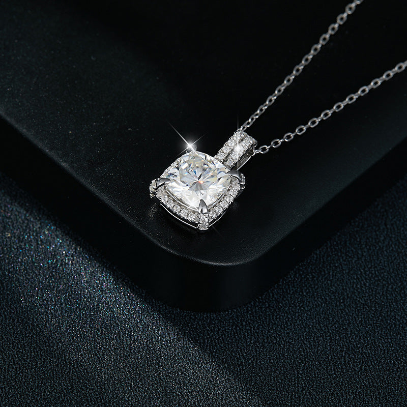 New 2.5ct Cushion Shape Full Moissanite S925 Silver Gold Plated Square Surrounded Necklace