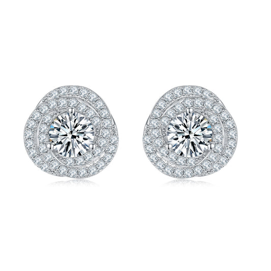 New Card's Same Round Bag Full Diamond Moissanite S925 Silver Plated 18k Gold Women's Stud Earrings