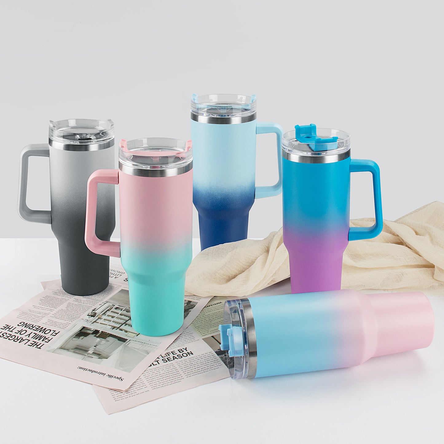 Insulated Reusable Stainless Steel Travel Mug Keeps Drinks Cold up to 24 Hours, 40 oz Tumbler with Handle and Straw Lid