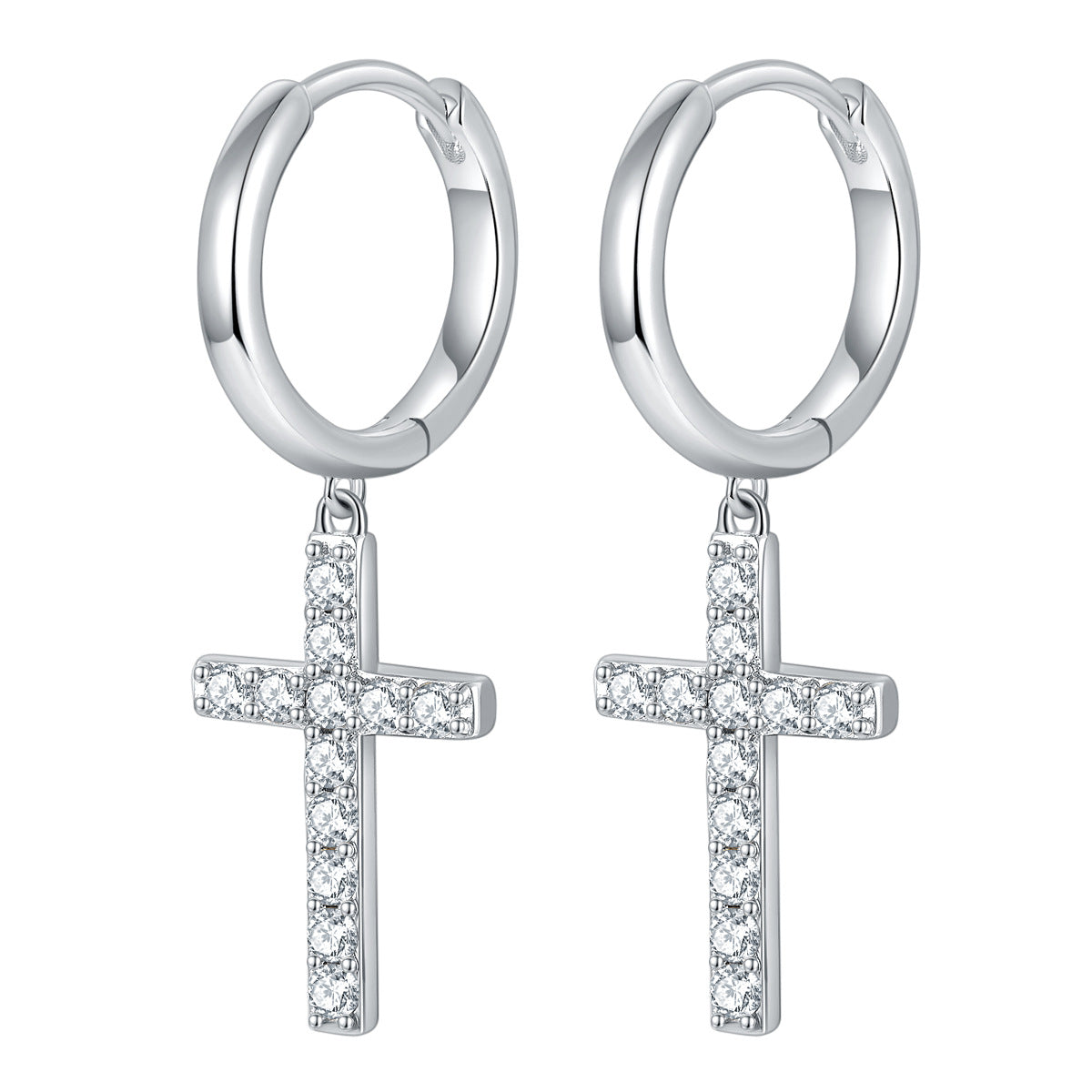 Hip hop cross D color VVS moissanite earrings unisex 925 silver earrings