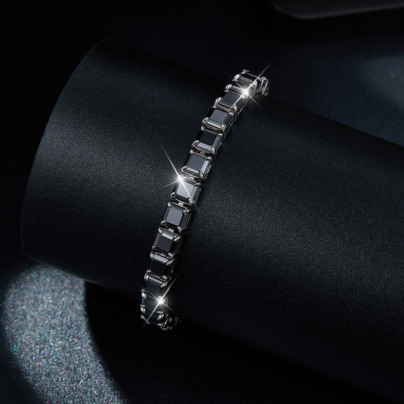 Hip-hop style hot black 5.5mm pagoda cut moissanite S925 silver plated 18k gold bracelet unisex