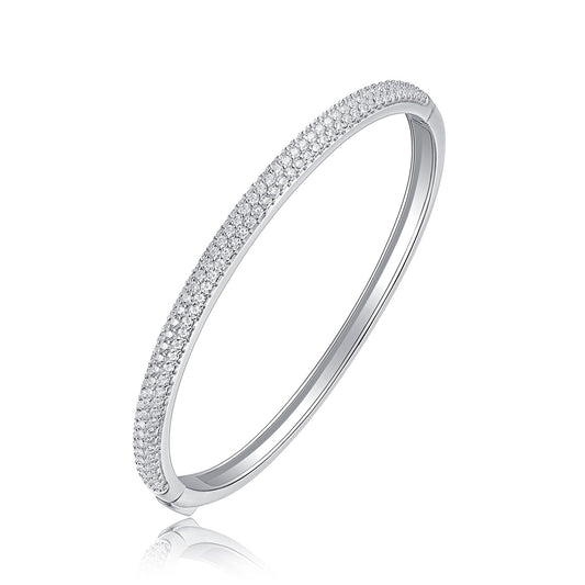 Versatile Stacking Half Circle Moissanite Bracelet Full Body 925 Silver Plated 18K White Gold Hand Band