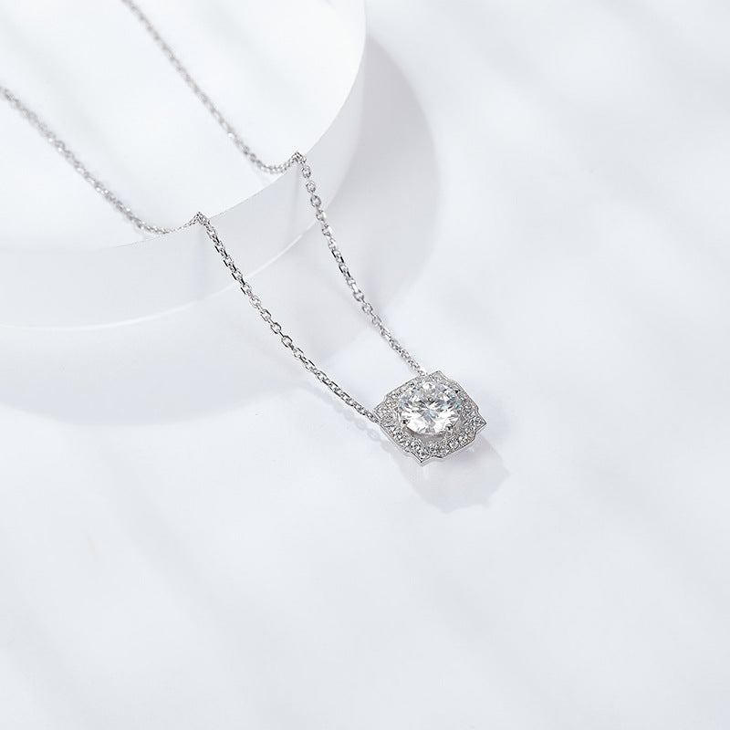 Square bag pendant set with 1 carat moissanite 925 silver necklace