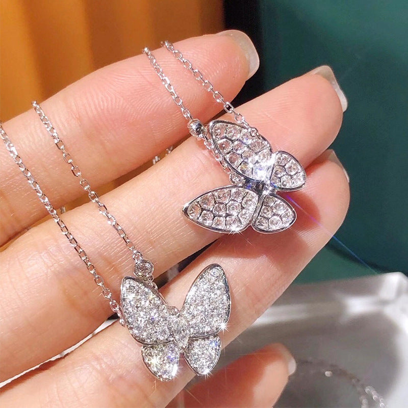 Style of a drop-hair luxury full of diamonds inlaid with zircon, marquise, moissan, diamond over diamond pen butterfly necklace