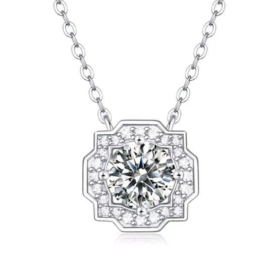 Square bag pendant set with 1 carat moissanite 925 silver necklace