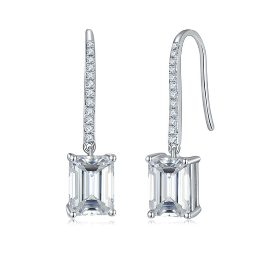 Emerald cut 6*8mm square ear hook S925 sterling silver gold-plated women's full moissanite earrings